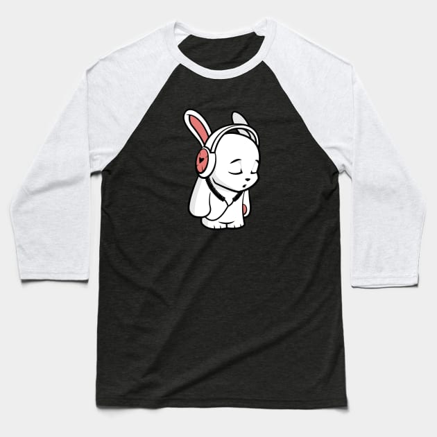 Love Music Cartoon Bunny Baseball T-Shirt by sebstadraws